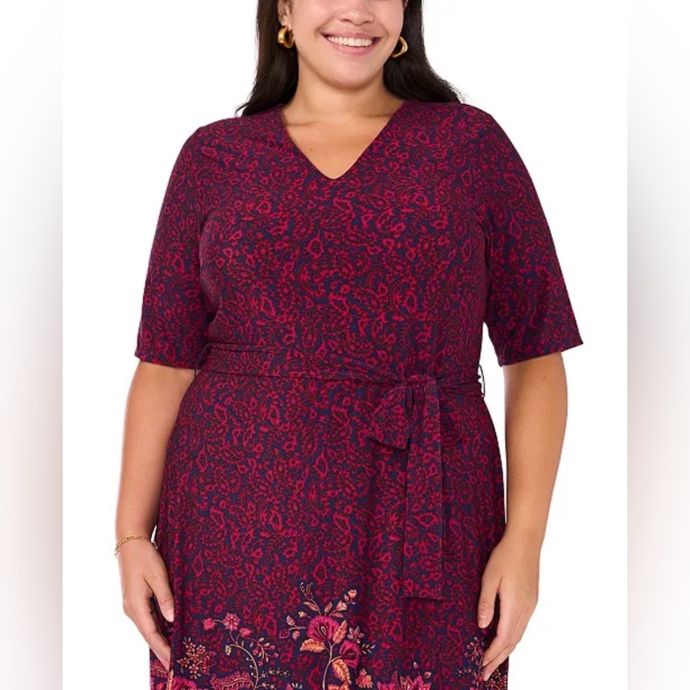 MSK
Plus Size Printed V-Neck Tie-Waist Short-Sleeve Dress - Picture 6 of 11